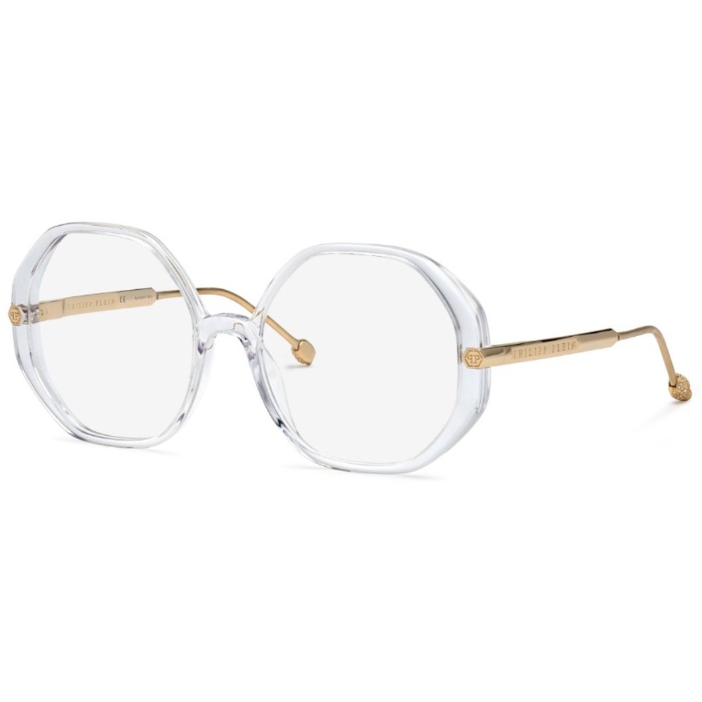 Philipp Plein Clear Crystal Frame Glasses with Gold Temples